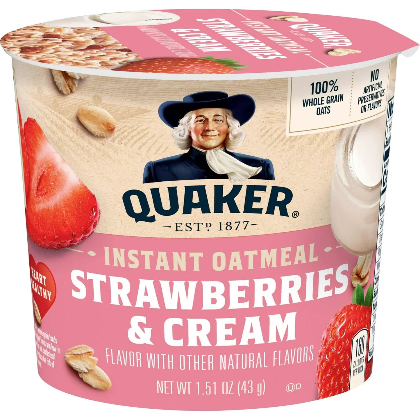 Quaker Instant Oatmeal Strawberry And Cream 16.9 Oz Cup