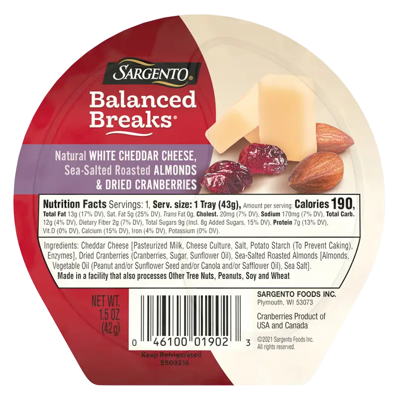 Sargento Balanced Breaks White Cheddar, Almonds, Cranberries