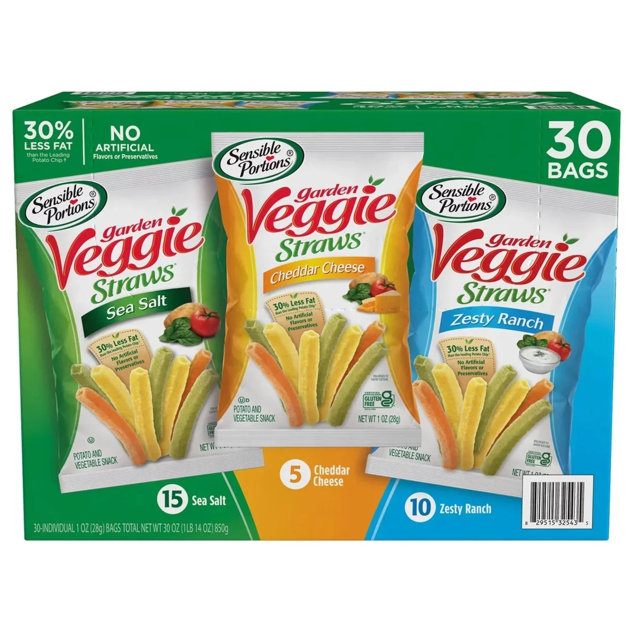 Veggie Straw Variety Pack (Sea Salt, Cheddar Cheese, Zesty Ranch) Case- 30 Bags