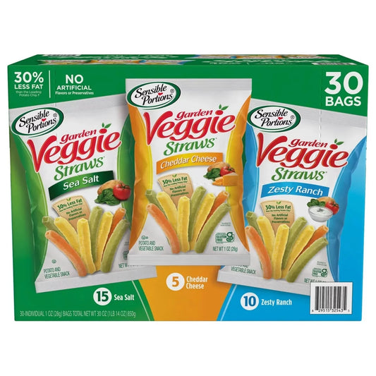 Veggie Straw Variety Pack (Sea Salt, Cheddar Cheese, Zesty Ranch) Case- 30 Bags